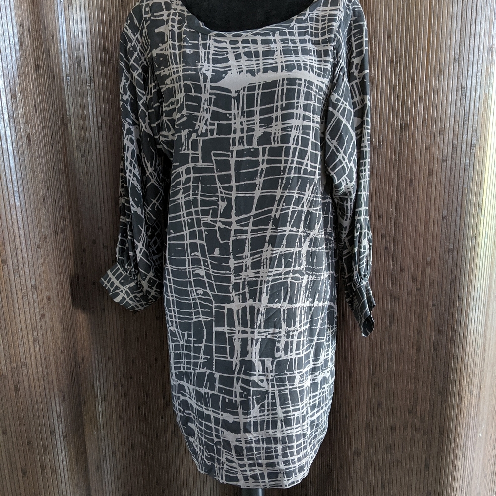 Joie 100% Silk Takala Splatter Print Dress Large Black Grey